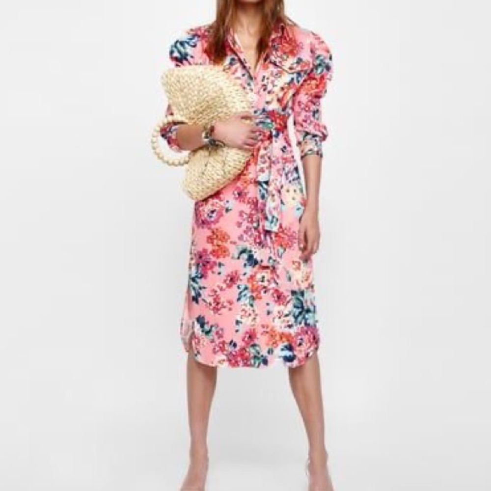 Zara Floral Print Shirt Dress - Picture 2 of 11